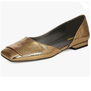 WO Wagas Gold Pump Side Cut Ballet Flats Square Toe Slip On Working Shoes